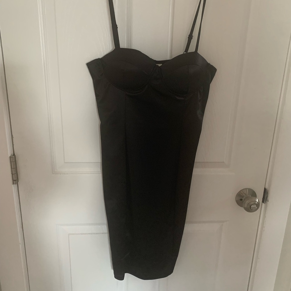 Black Satin Bodycon Slip Dress - Picture 4 of 6